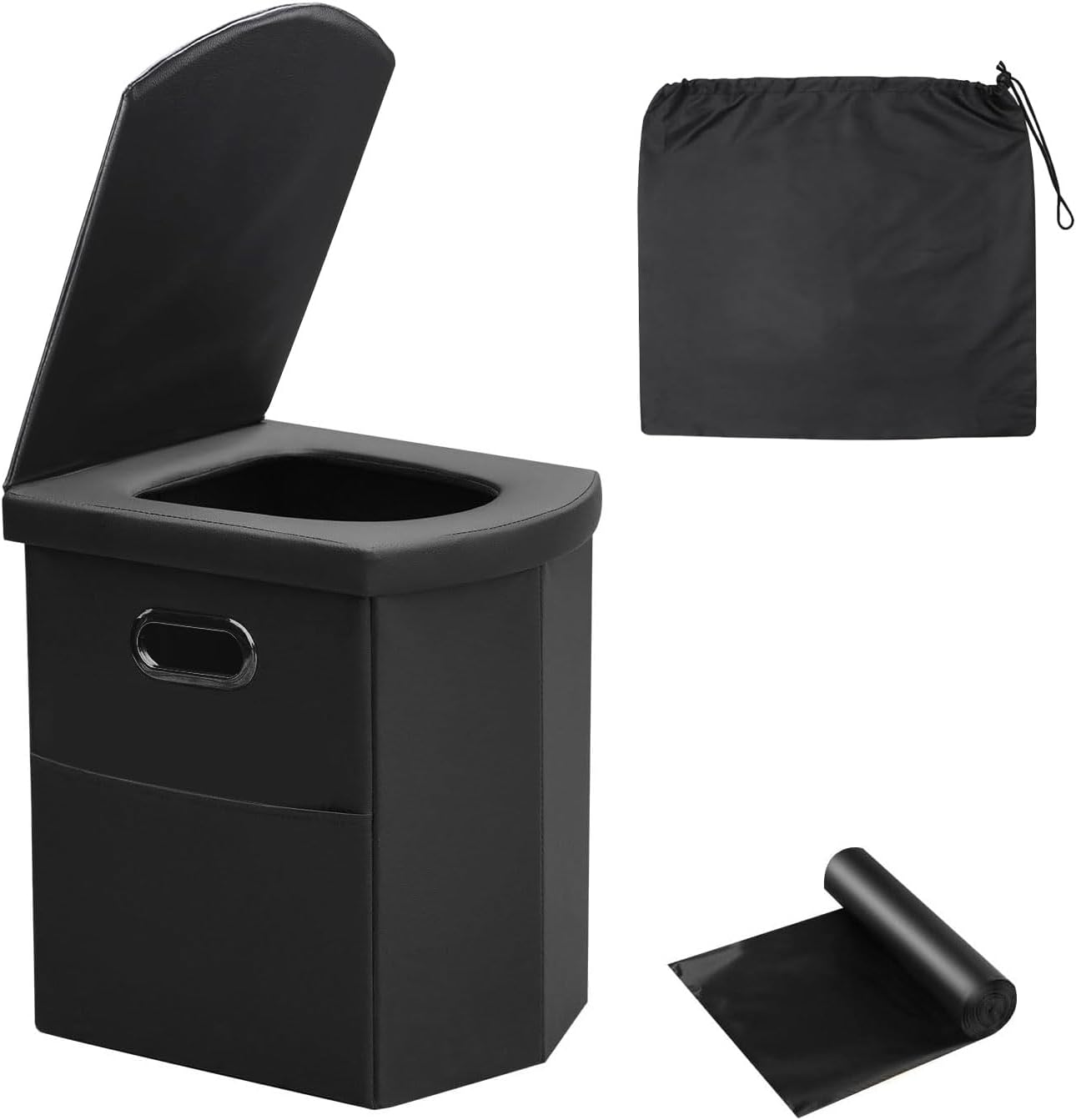 Portable Toilet for Adults Camping Porta Potty Toilet, Extra Tall Emergency Toilet for Car, Poo Powder with Trash Bag with Foldable Toilet with Lid