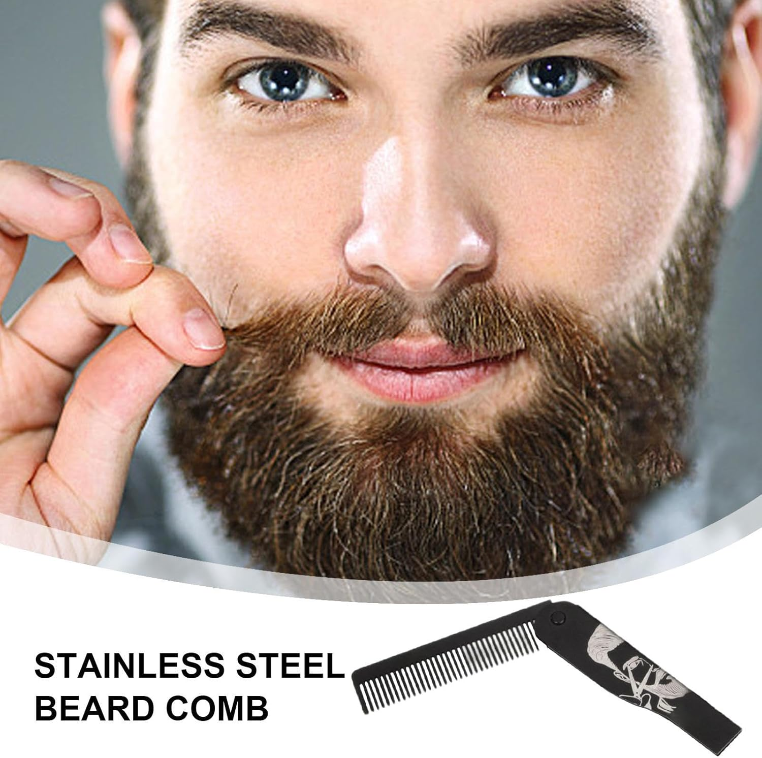 Mustache Combs for Men,Beard Brush and Comb | Portale Stainless Steel Foldable Brush for Husband Styling Dad Men Grooming Travel Home Adult image number 6