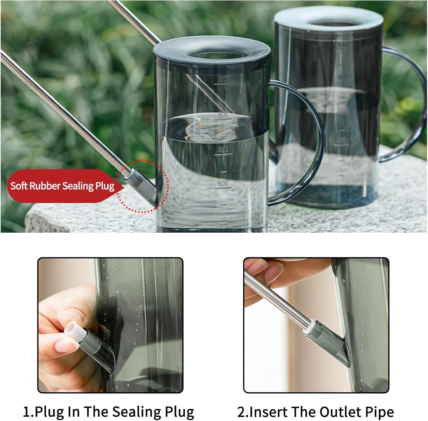 Watering Can for Indoor Plants with Long Spout, Plant Watering Can, Watering Can Indoor Plants, Small Watering Can for House Plants, Flowers, Succulents 1L/34Oz (Grey) image number 2