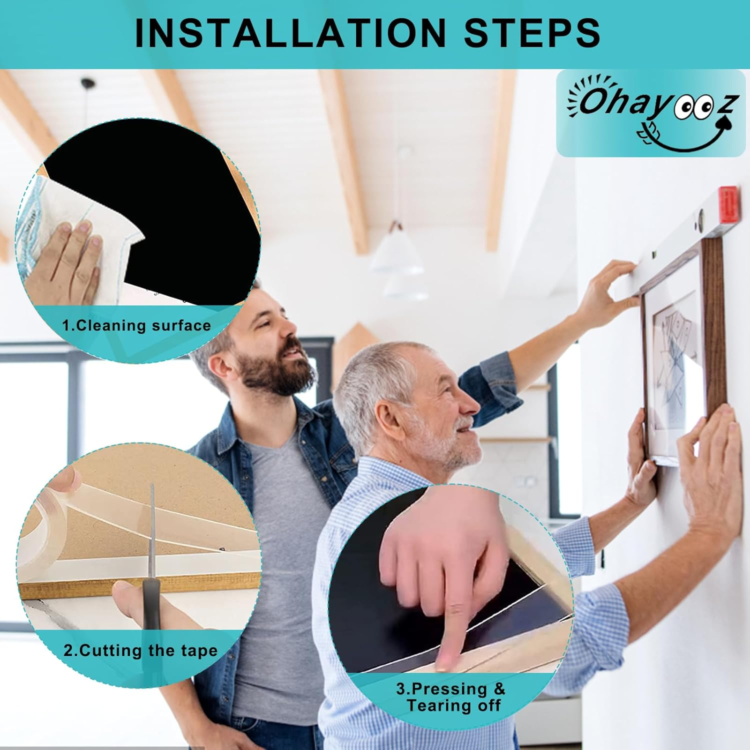 Ohayooz&reg; Extra Strong Double Sided Tape Heavy Duty Removable 10FT, Clear Sticky Adhesive Nano Tape Tough Washable Waterproof Mounting Tape for Hanging Picture, Poster, Carpet, Photo Deco image number 1