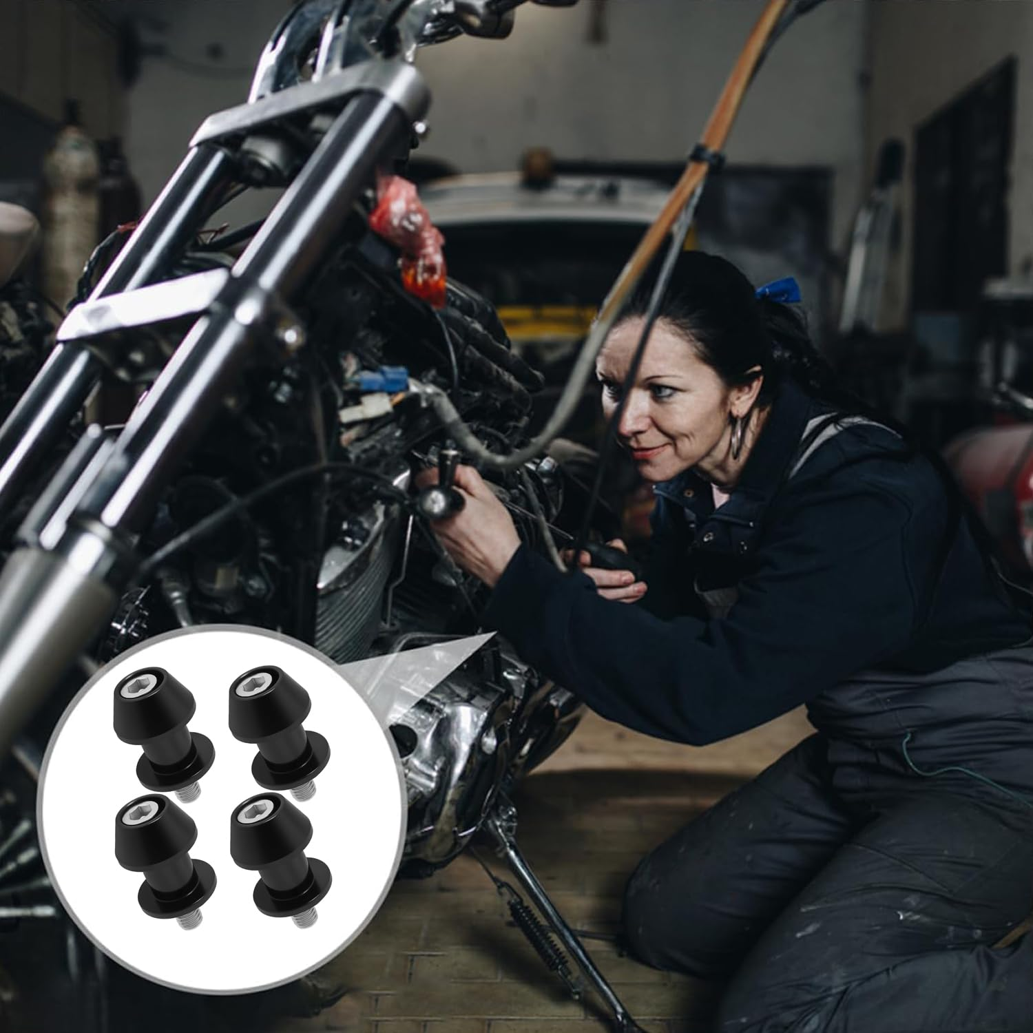 Yharnamite 2 Pair High Precision M6 Motorcycle CNC Swingarm Spool Screws, Racing Adapter for Motorcycle Assembly Stands, 6Mm Frame Screws for Enhanced Stability, Black (M6) image number 1