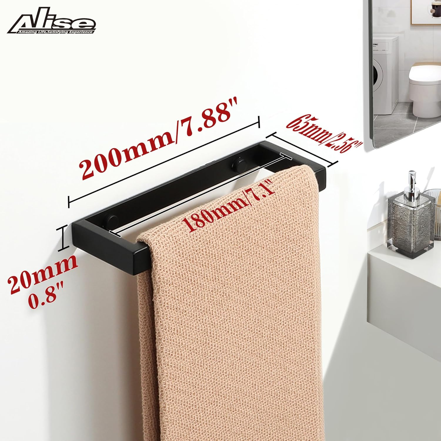 Alise Bath Towel Bar,Wall Mount Towel Holder Towel Rack Towel Hanger for Bathroom Lavatory,8 Inch SUS304 Stainless Steel Towel Rail,Matte Black GJF020-B image number 4