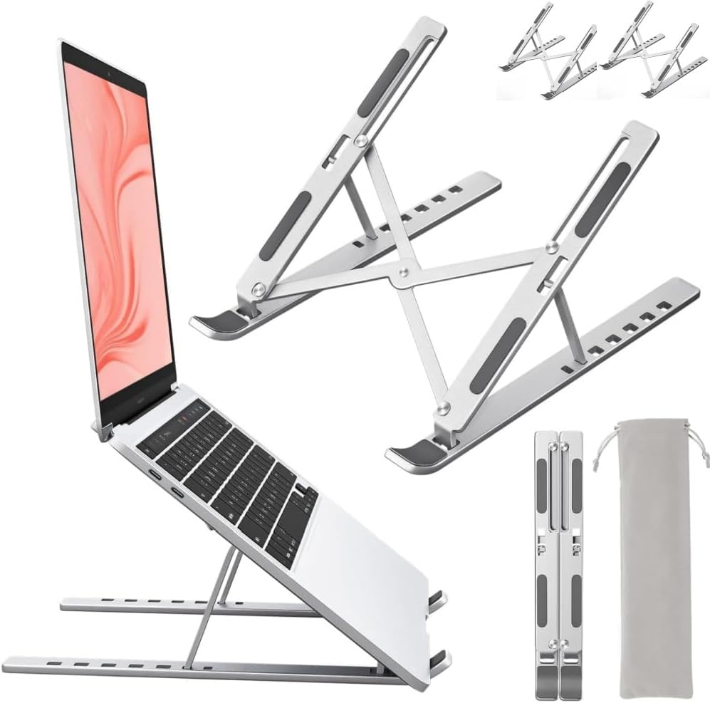 Laptop Stand, Hlculture Portable Adjustable Tablet Stand, Foldable Aluminum Laptop Holder Riser, Compatible with Macbook Air, Macbook Pro, HP, More 10-15.6" Laptops & Tablet (Silver-2Pack) image number 3