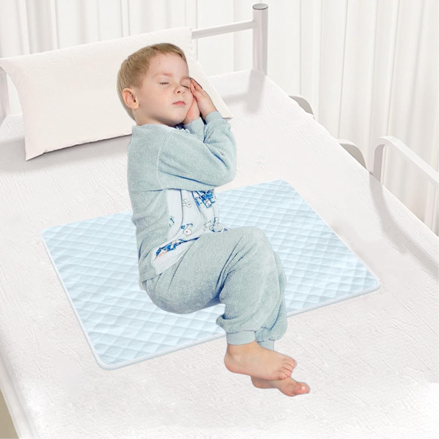 2Pack Waterproof Reusable Underpads 23.62" X 27.56",Pee Pads for Kids,4-Layer Heavy Absorbency&Quilted Washable Pads Washable for Incontinent,Pottytraining,Kid,Adult,Elderly,And Pet(Blue,White) image number 1