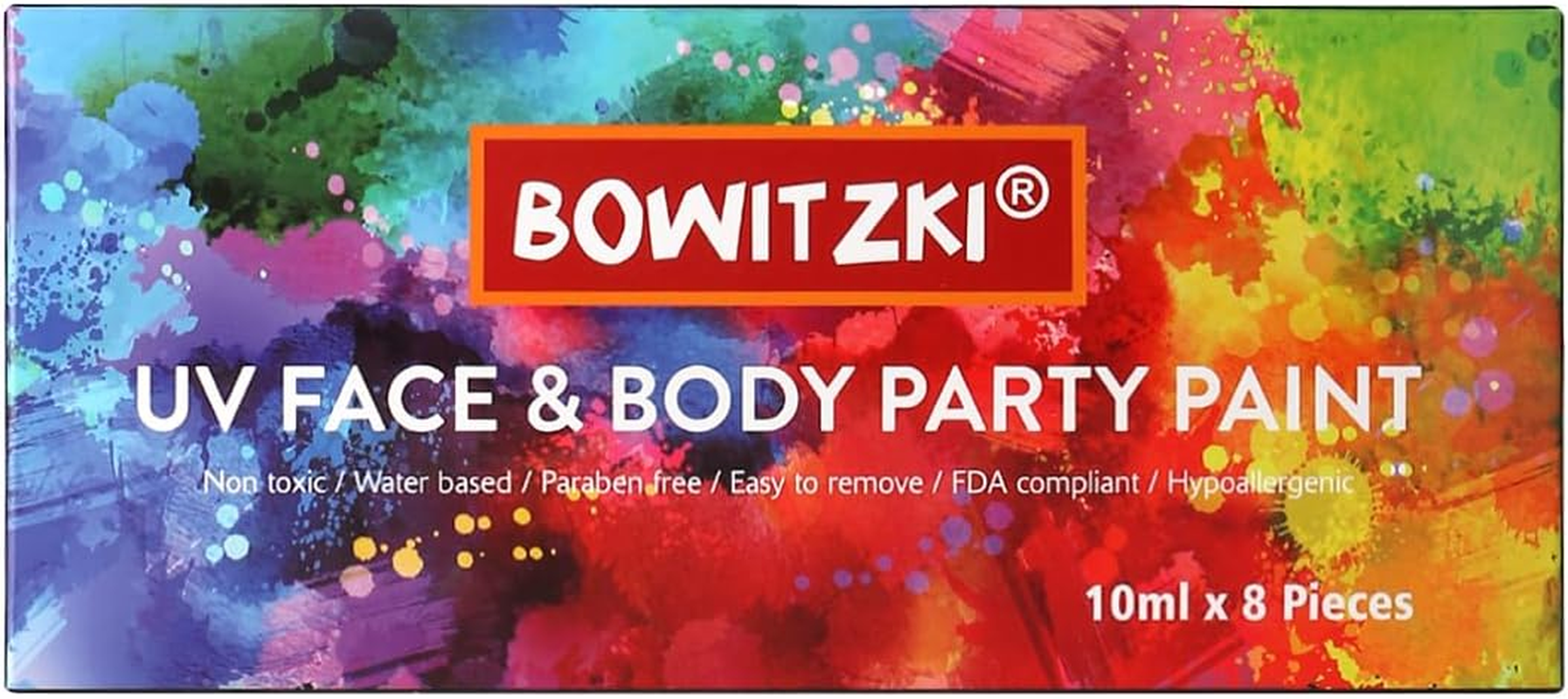 Bowitzki UV Neon Face Body Paint 8 Tubes 0.34Oz Liquid Kit Black Light Glow in the Dark Makeup Set Fluorescent Painting for Adults Kids Music Festivals Party Halloween Christmas image number 5