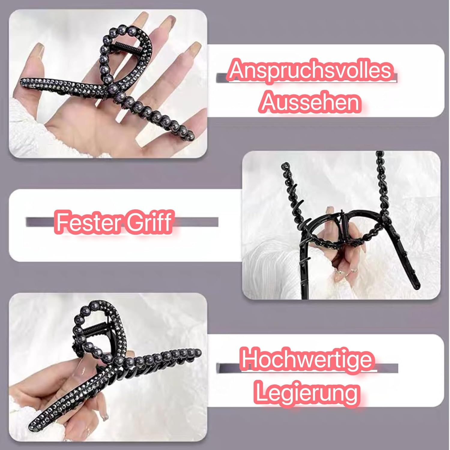 Ypkia Hair Claw Metal Black Large Hair Clips Women'S Set with Beads for Women and Girls Thick Hair Accessories (Pack of 4)