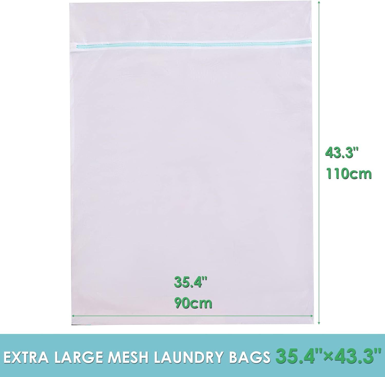 2 PCS Extra Large Laundry Bag, 43.3" X 35.4" Heavy Duty Durable and Reusable Net Washing Bags, Travel Organization Bag with Zipper for Delicate Clothing, Coat, Dress, Bedding, Curtain, Blanket (2PCS - White) - 2Pcs - White image number 5