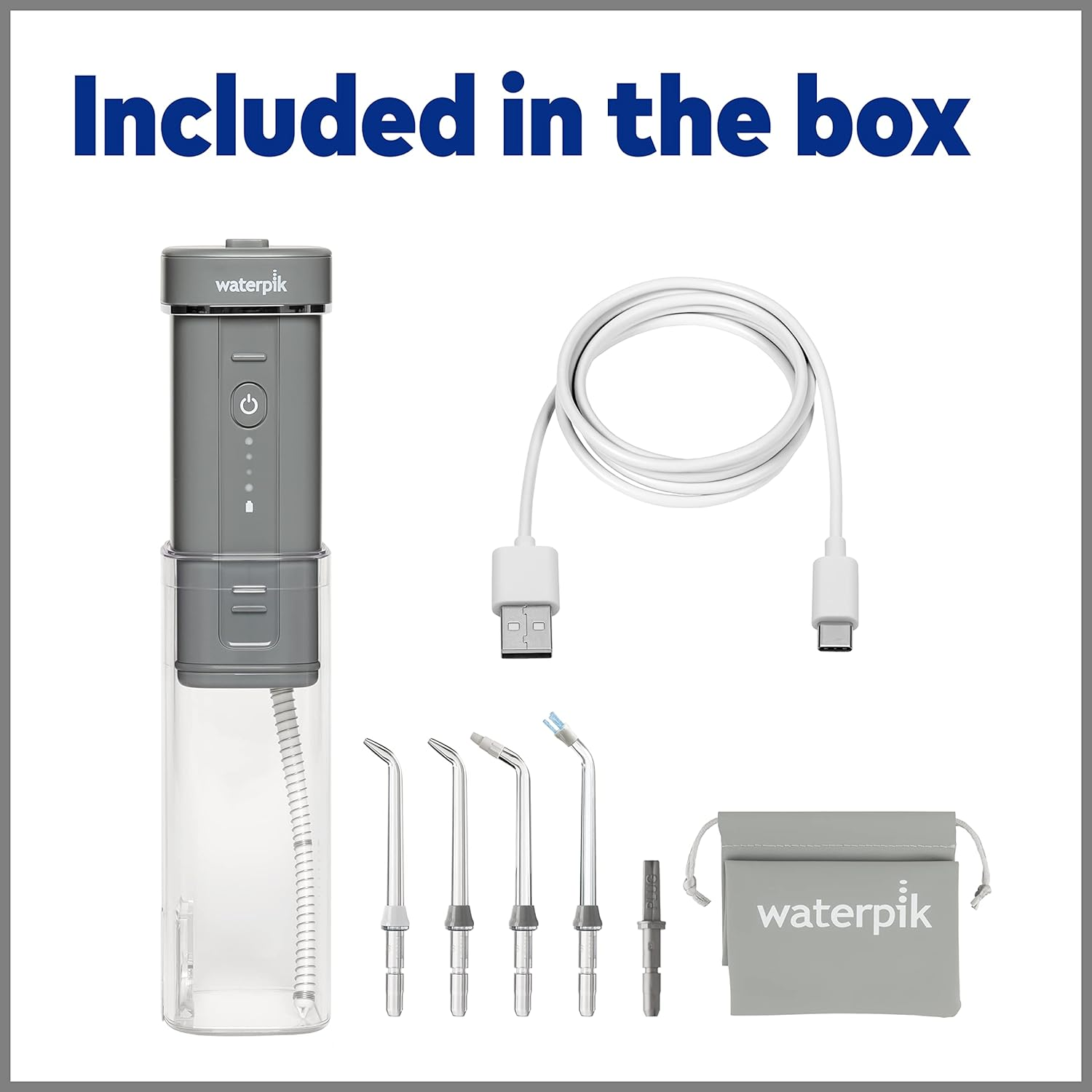 Waterpik Cordless Slide Professional Water Flosser, Portable Collapsible for Travel and Storage, with Travel Bag and 4 Tips, ADA Accepted, Rechargeable and Waterproof, Modern Gray WF-17CD017-1 image number 2