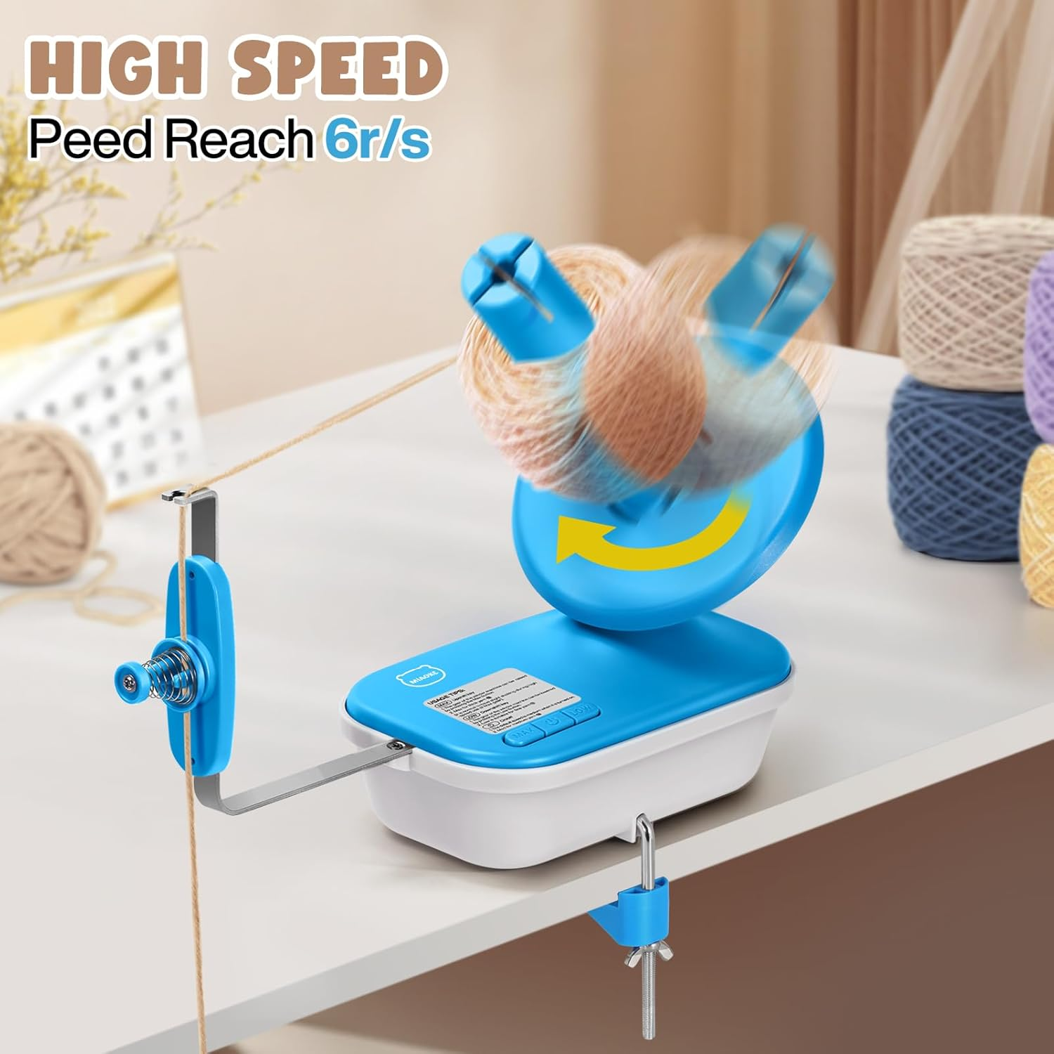 MIAOKE Yarn Winder for Knitting, Yarn Winder, Easy to Install and Use, Heavy Duty, Wire Winder with Metal Handle, Practical Yarn Table Ball Winder, Wool-Blue image number 4