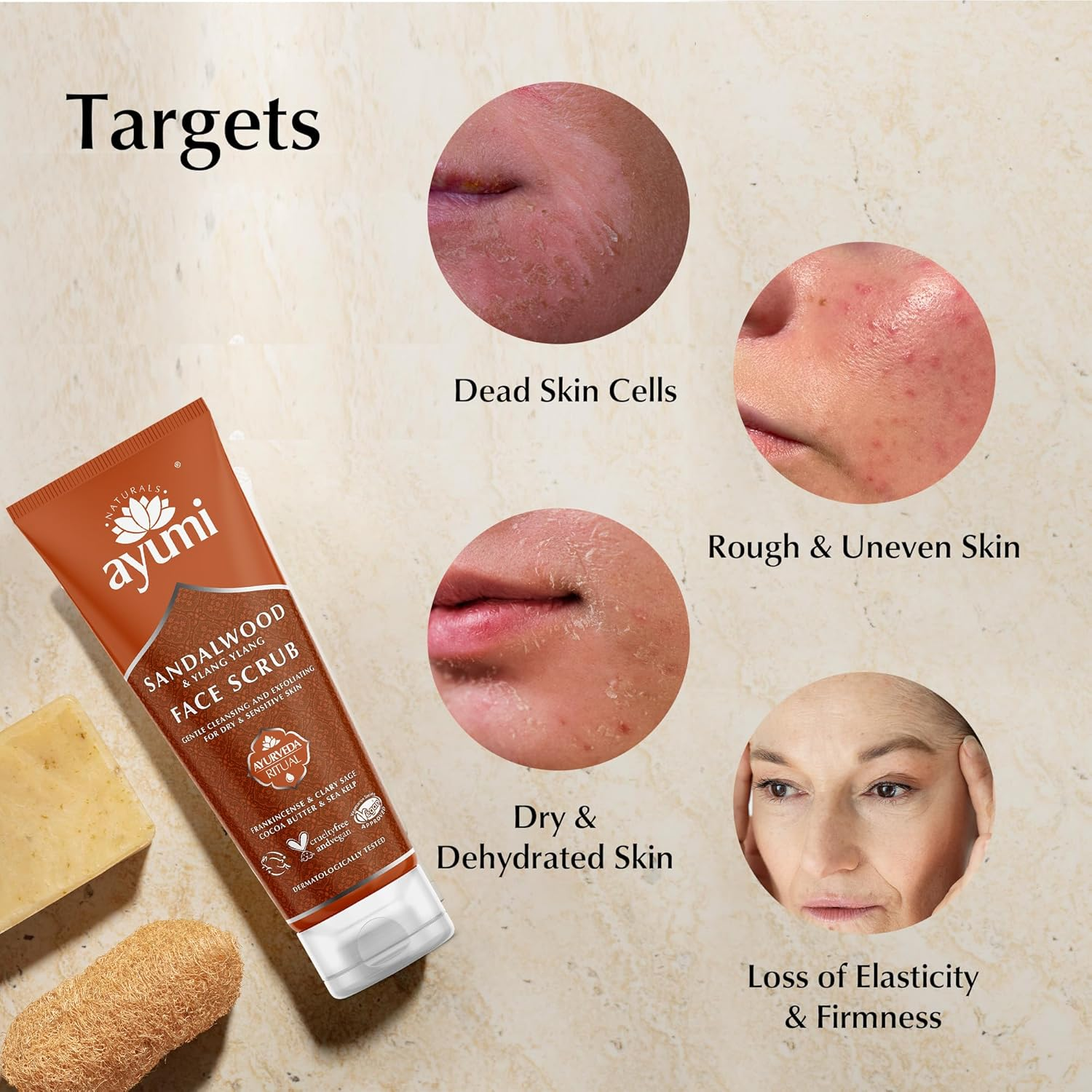 Ayumi Sandalwood & Ylang Ylang Face Scrub. Vegan, Cruelty-Free, Dermatologically-Tested, 3 X 125Ml image number 3