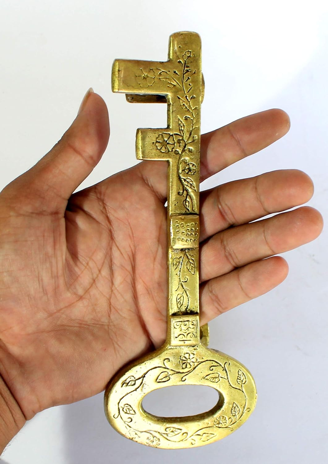Esplanade - 7.5" Treasure Key Design Brass Door/Cabinet Handle | Home Decor | Door Decor | Single Piece Brass Door Handle | Single Piece Brass Door Pulls (Key Design Door Handle) image number 3