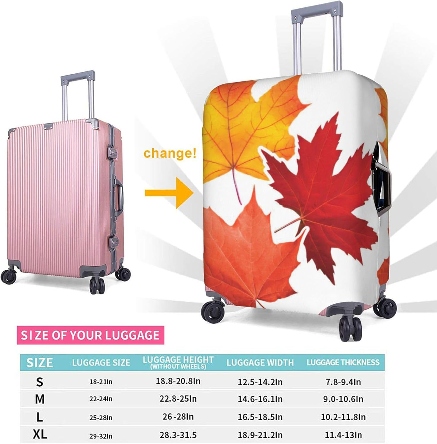Odddot Fall Leaf Print Travel Luggage Cover,Suitcase Protector Cover, Washable Baggage Covers,For 18-32 Inch Luggage, Fall Leaf, Large