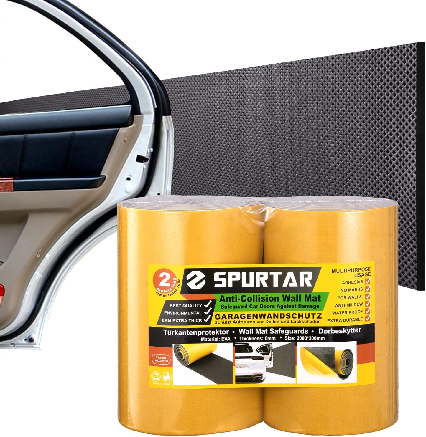 Spurtar Garage Wall Protector for Car Doors, 78 3/4'' X 7 7/8'' X 1/4" Ultra Thick Waterproof Self Adhesive Anti-Collision Mat - German Design (2 Pack) image number 4
