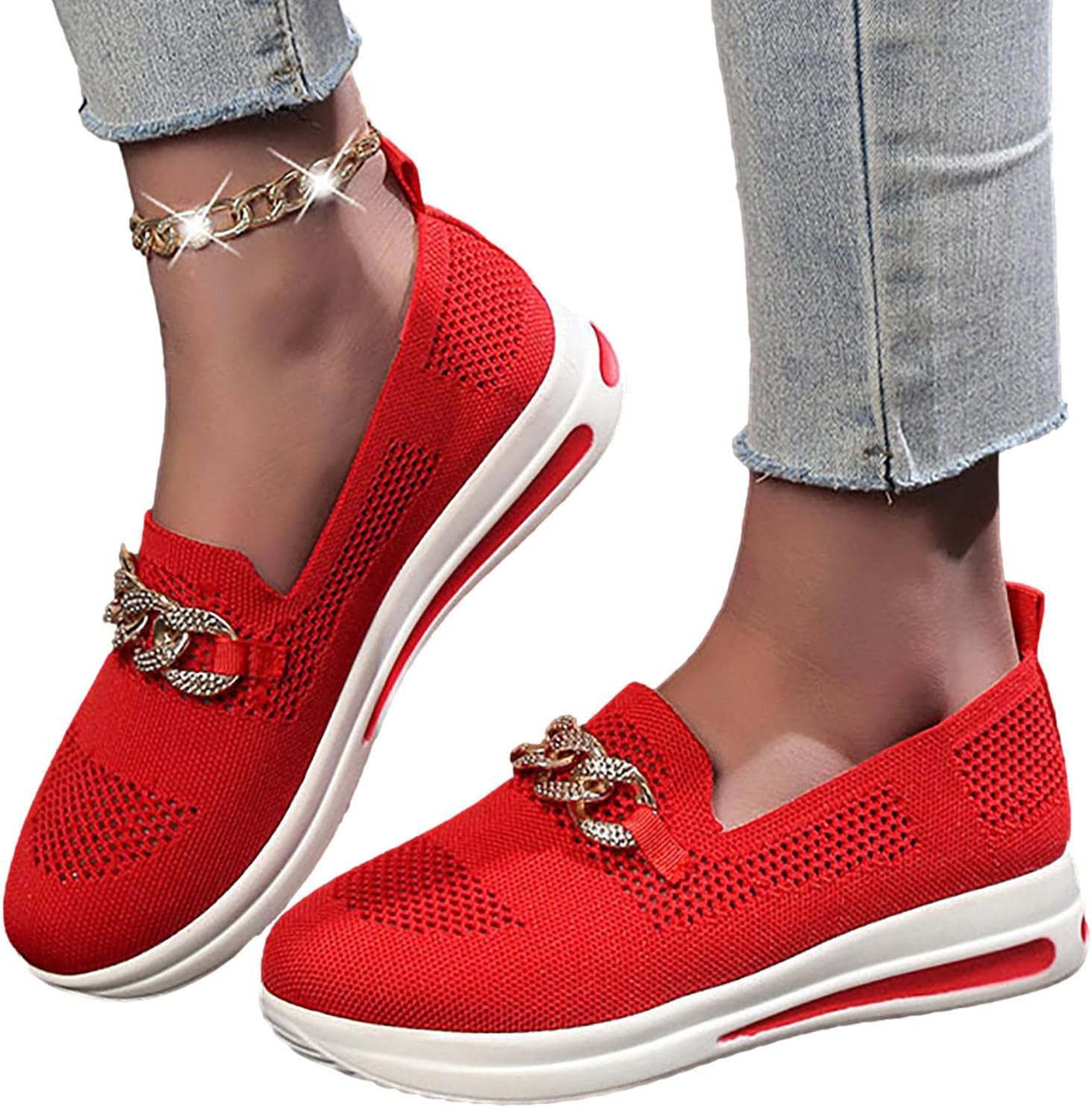 PUCHEN Walking Shoes for Women with Arch Support - with Arch Support Shoes for Women,Orthopedic for Gardening Work Fishing Leisure Shopping Red image number 7