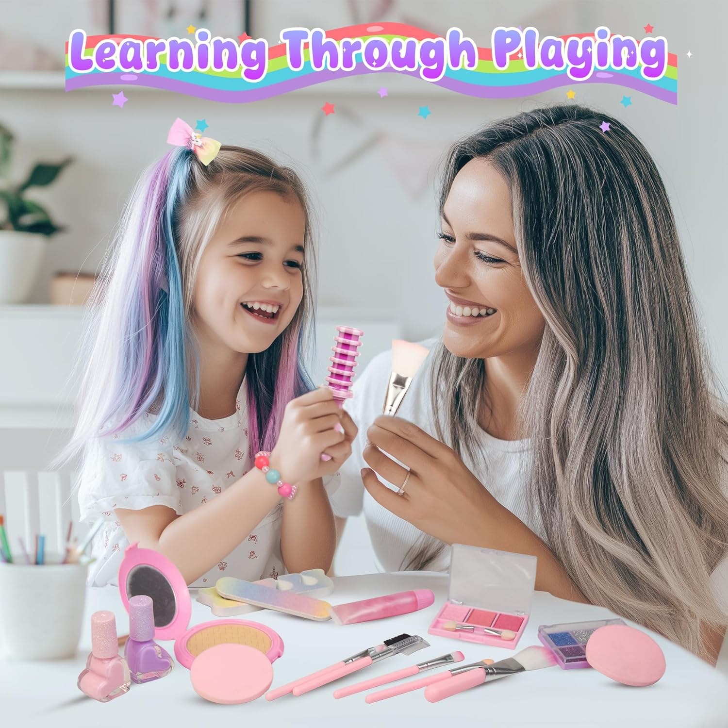 Kids Washable Makeup Kit for Girls - Real Make up Set with More Kits- Pretend Play Beauty Toys for Toddlers and Kids, Christmas Birthday for Girls Ages 3-12 (Pink Unicorn)