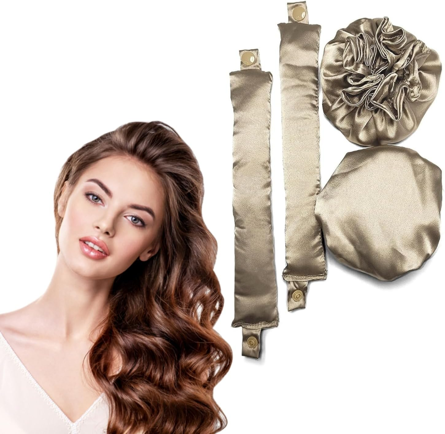 Satin Heatless Hair Curler 2Sets/4Pcs, Pillow Soft Rollers with Hair Caps, Soft Heatless Curling Rod Headband for All Hair Types, Hair Curlers to Sleep in (Black)