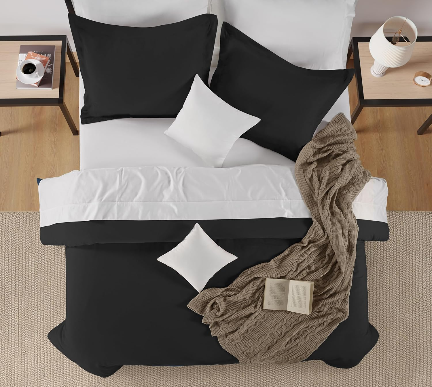 Lane Linen 100% Organic Cotton Duvet Cover 3-Piece Set (1 Duvet Cover, 2 Pillowcase), Black, Queen Quilt Cover image number 4