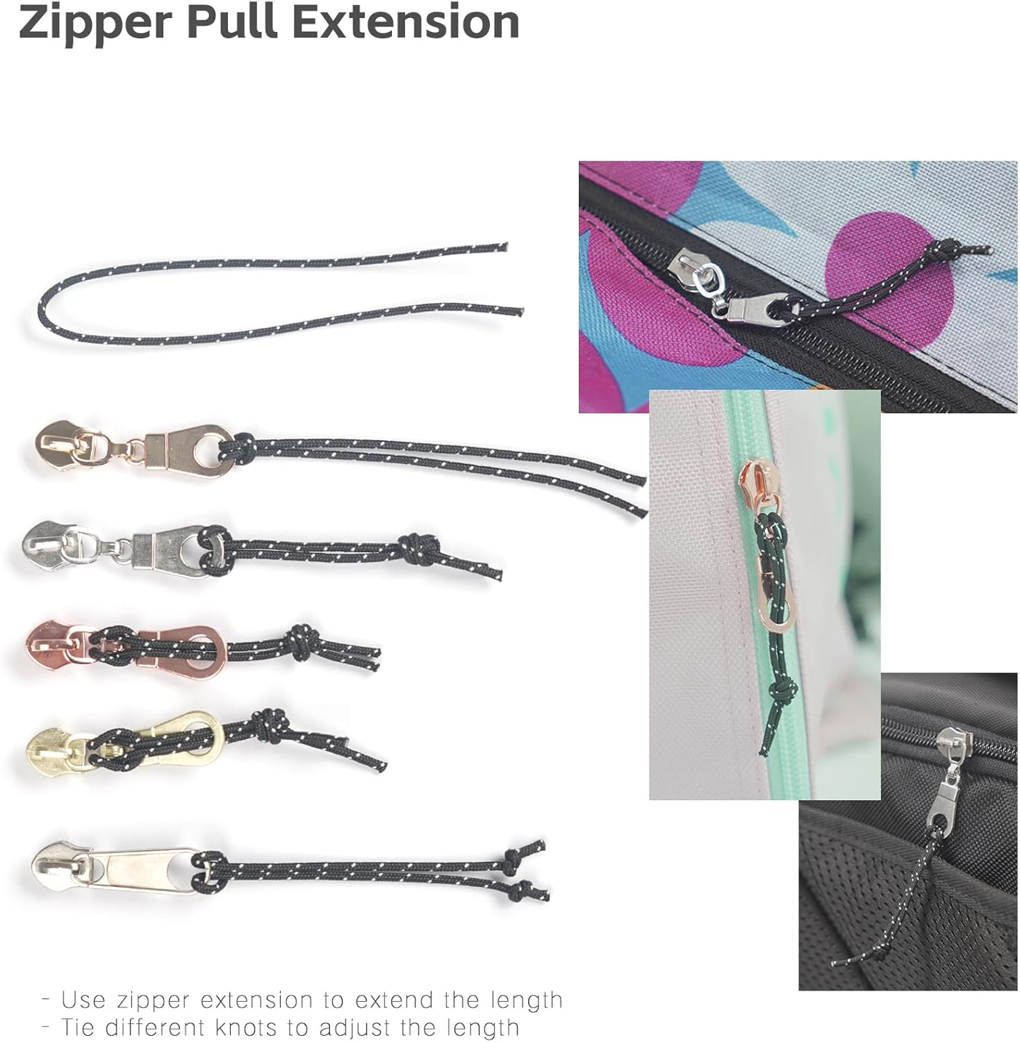 Zynzaoacs #5 Zipper by the Yard with Pulls, Continuous Black Tape (10Yds) and Rust-Proof Gold Metal Pulls (25Pcs), Bulk Zippers for Sewing Bags and Purses, Cuttable Nylon Zipper Roll image number 4
