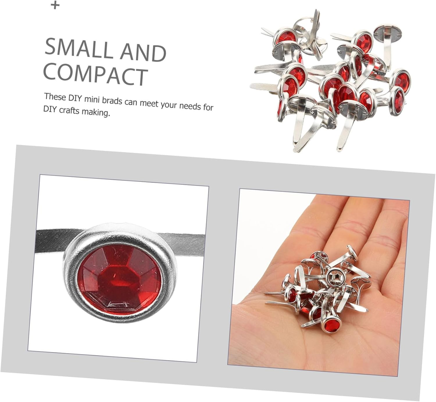 100Pcs Red Metal round Diamond Brads for Scrapbooking Greeting Cards DIY Paper Crafts Smooth Burr-Free Edges image number 5