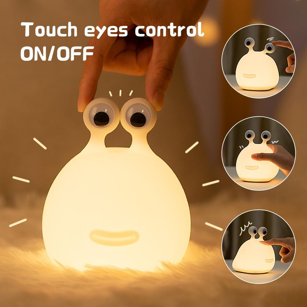 Crtivetoys Cute Slug Night Light for Kids, LED Portable Animal Lamps Touch Control&Timer and Dimmable for Nursery, Portable Rechargeable Silicone Night Light for Kids Birthday Xmas Gift, White