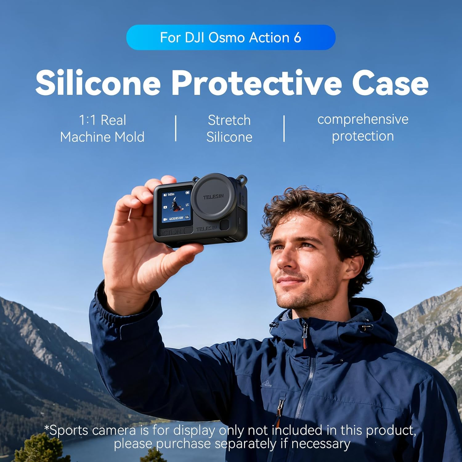 YAJOJO for DJI Osmo Action 6 Silicone Protective Case,Case Cover for DJI Action 6 with Silicone Lens Cap,With Anti-Lost Lanyard (Black) image number 1