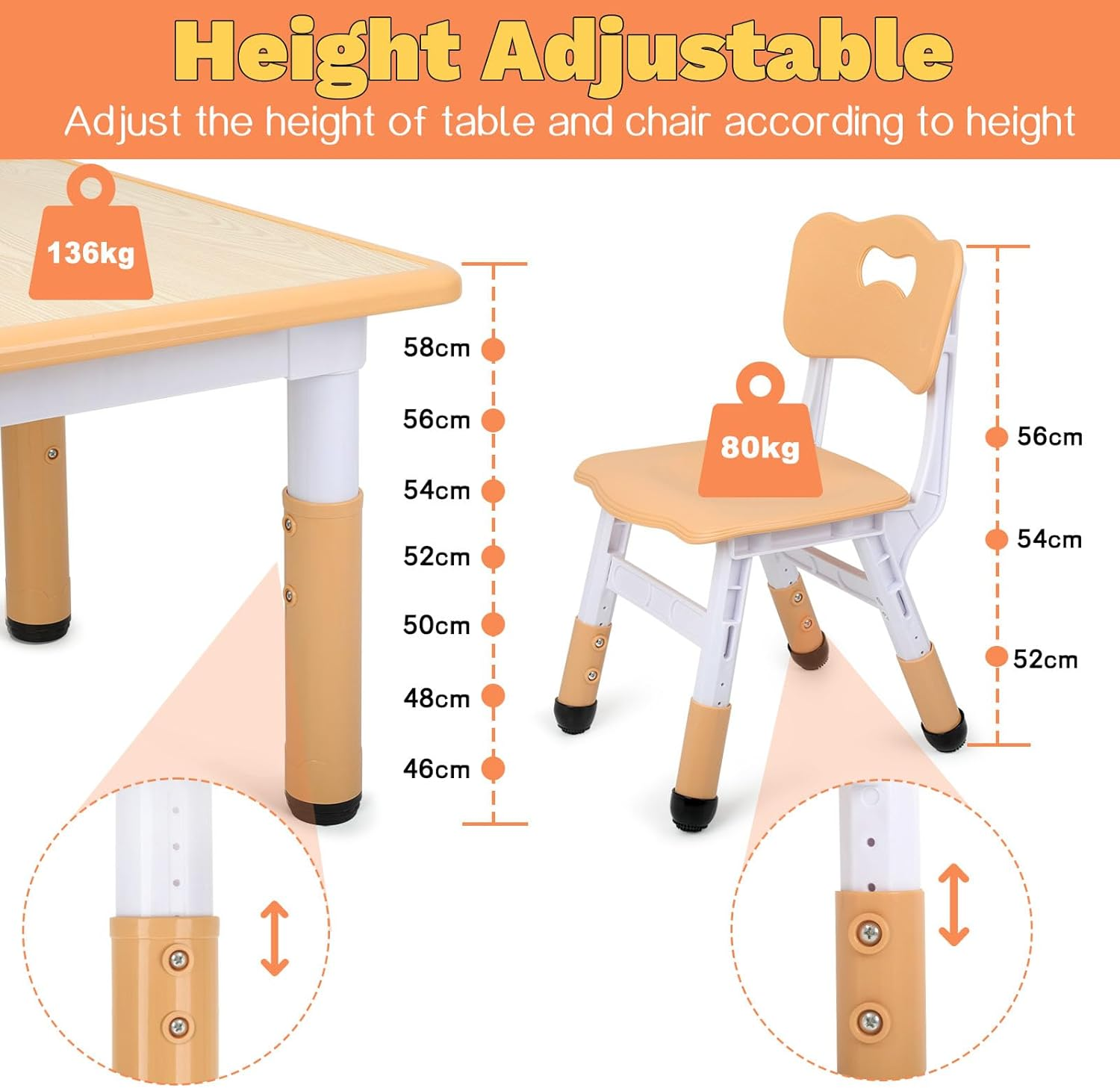 Omebel Kids Table and 4 Chairs Set, Height Adjustable Toddler Table and Chair Set, Graffiti Desktop, Classroom/Daycare/Home, Children Multi-Activity Toddler Table for Ages 2-8 image number 2