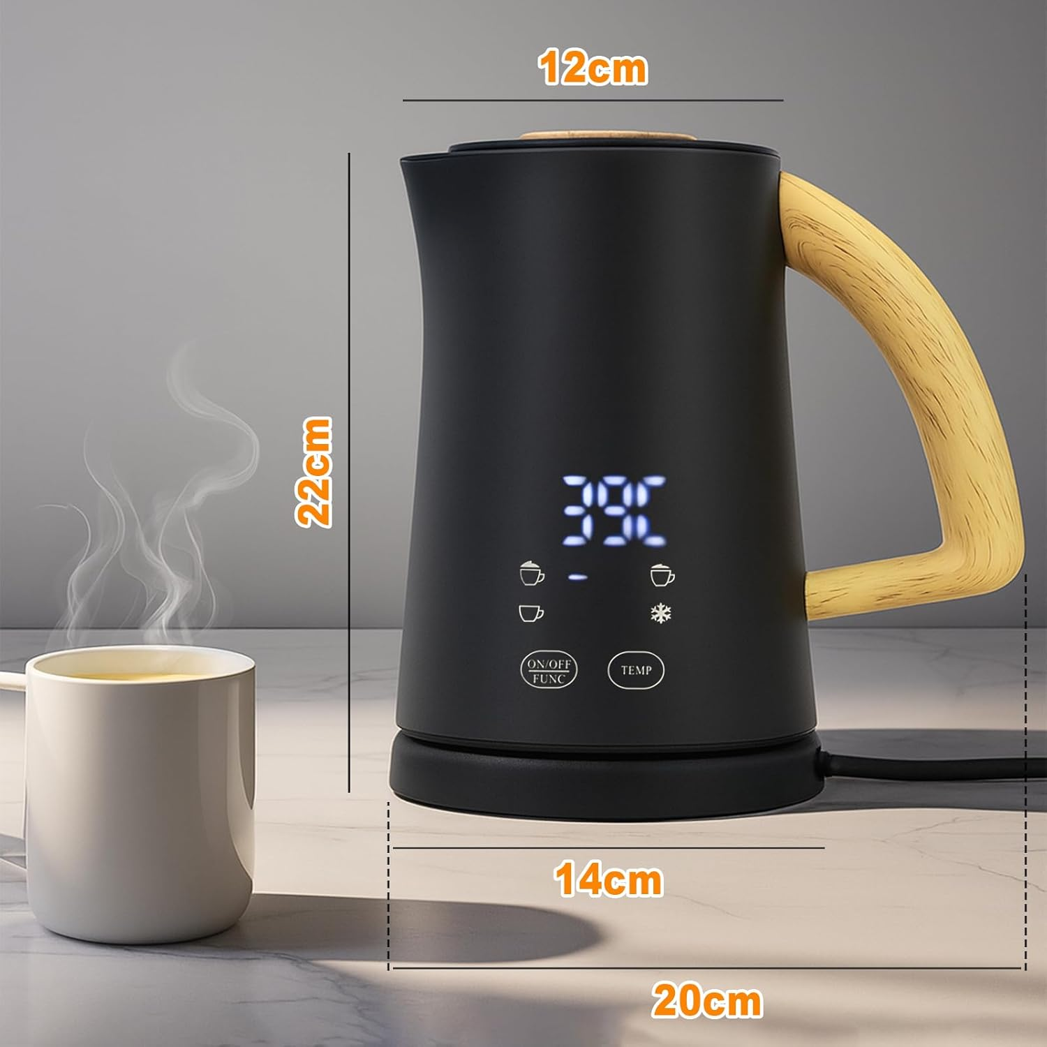 Advwin Electric Milk Frother, 4-In-1 Hot & Cold Frothing Coffee Steamer Frother, Digital Display Foam Maker with 500Ml Milk Heating, 290Ml Foam, Perfect for Latte, Cappuccino, and Coffee Drinks | 500W image number 3