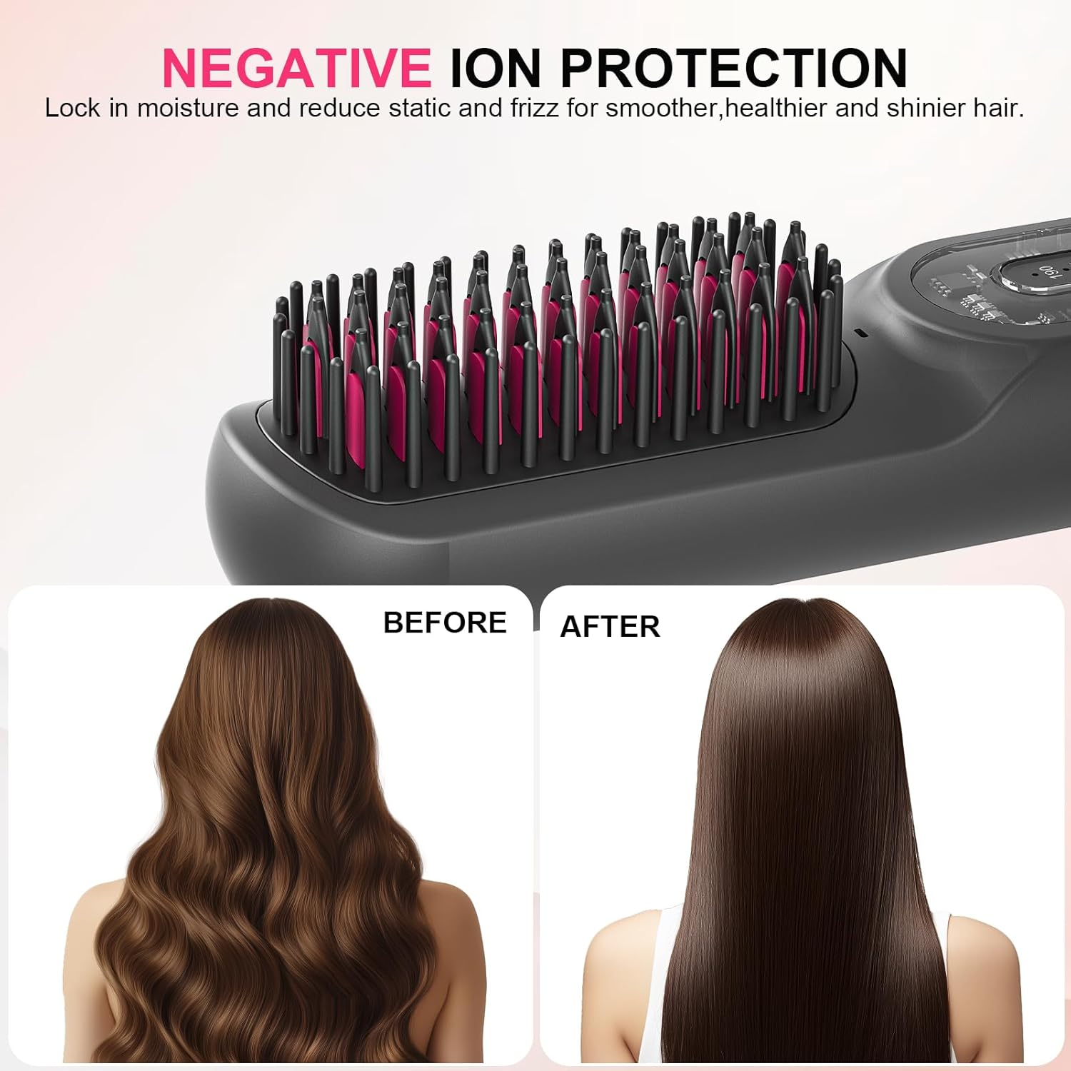 Kieacos Hair Straightener Brush, 90 Mins Cordless Hair Straightener 9600Mah Battery, Negative Ions, 3 Temp Setting, Fast Heating, Portable Straightener Brush-Gobrush Pro, Rechargeable Mini Straightener image number 5