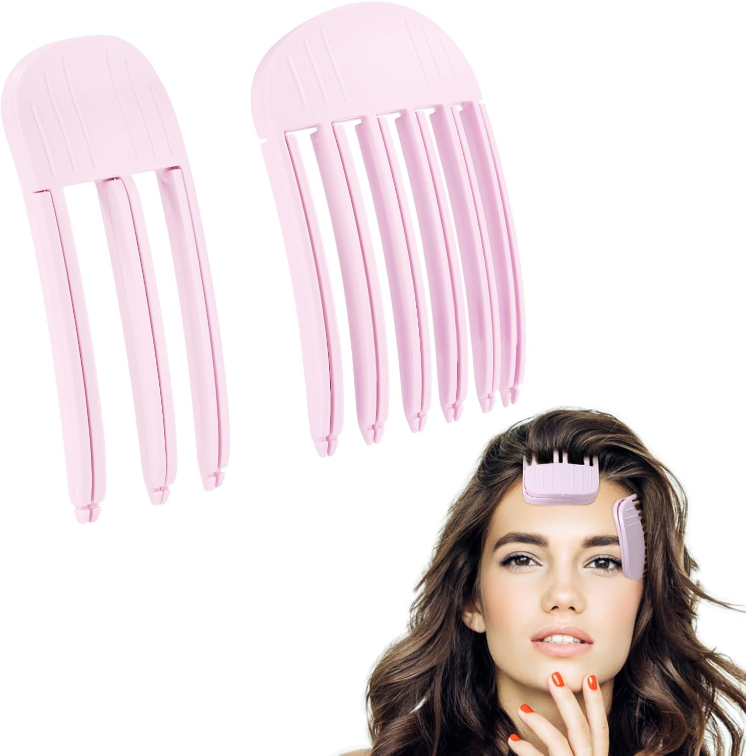 2Pcs Wind Shaping Styling Comb, Pink Fluffy Bangs Comb Include Three-Tooth & Six-Tooth Comb Portable Fluffy Bangs Styling Comb for Women Men