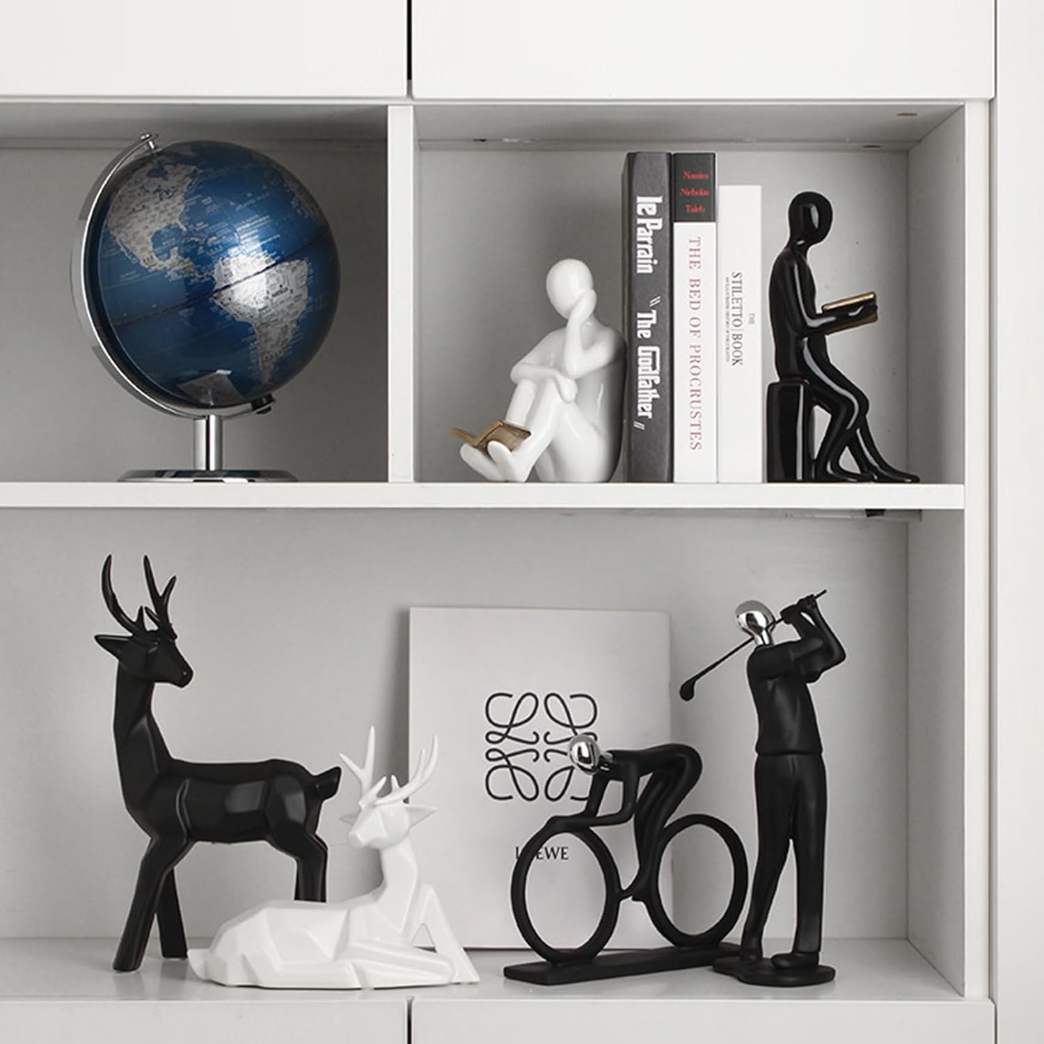TOPSKY Modern Ceramic Bookends with 3 Decorative Books, Reading Statues, Book Sculpture, Book Statue, Book Figurine, Statue Art Sophisticated Decor for Shelves and Home (Black&White)