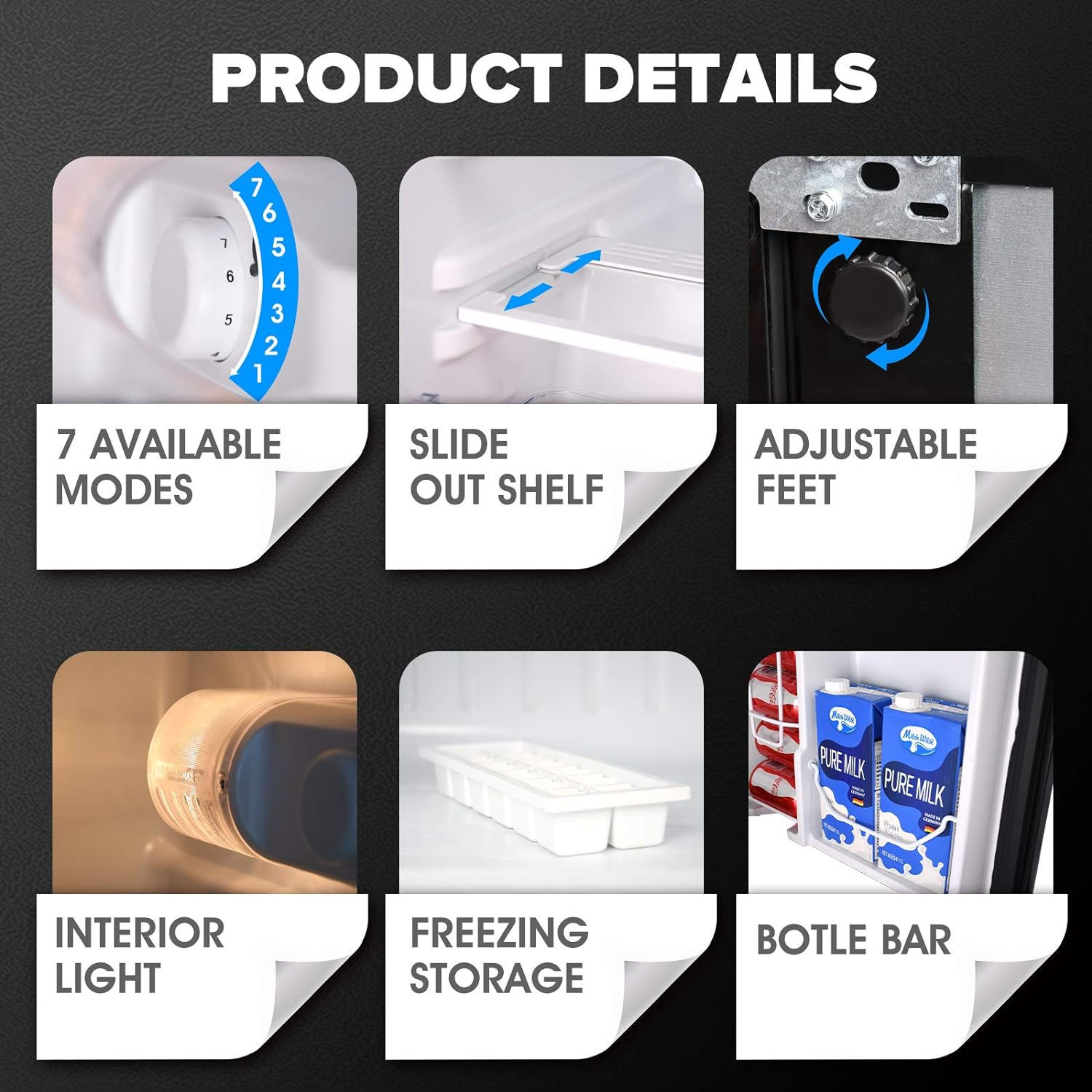 Advwin 90L Bar Fridge, Mini Fridge Freezer Double Doors Independent Temperature Control Portable Bar Home Office Commercial Refrigerator for Cola Beer Beverage Black image number 6