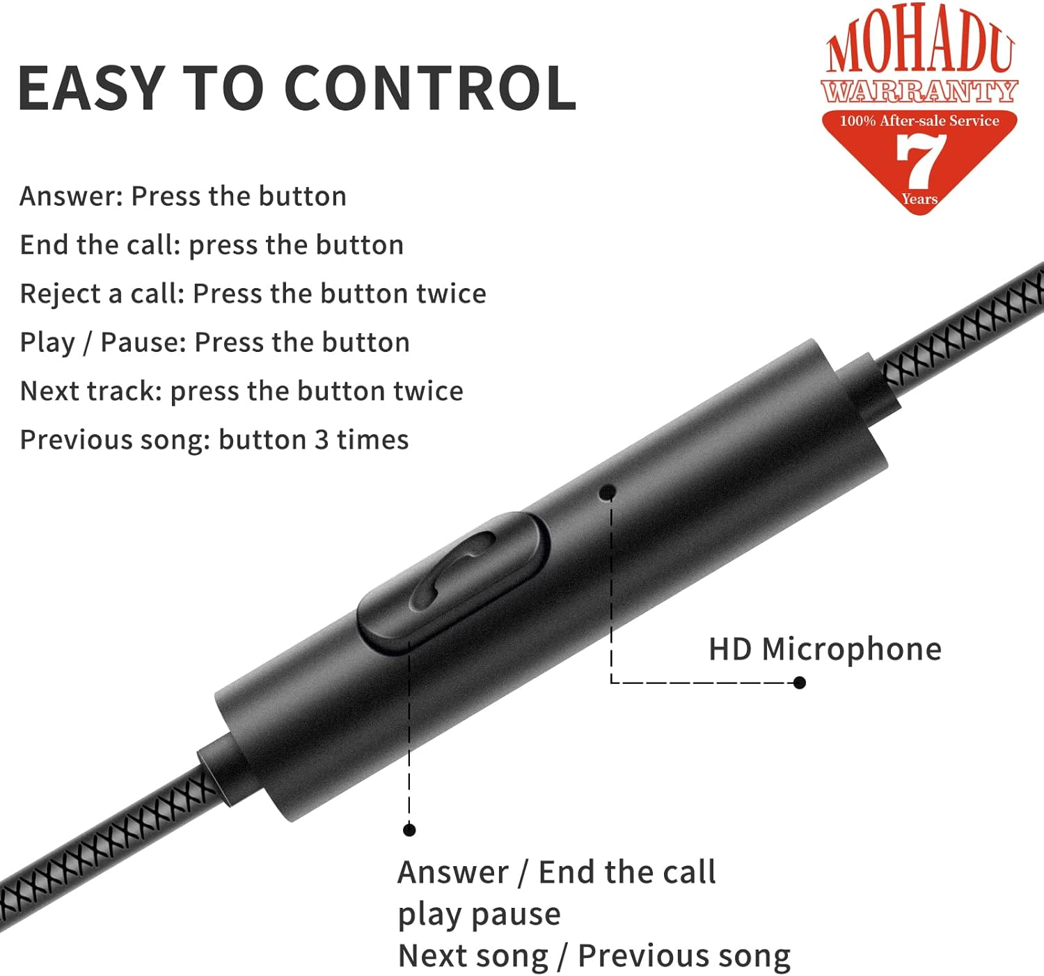 MOHADU Wired In-Ear Headphones with Microphone, Magnetic Noise Canceling, 3.5Mm Earbuds for Xiaomi, Huawei, Samsung, LG Etc, Black image number 4