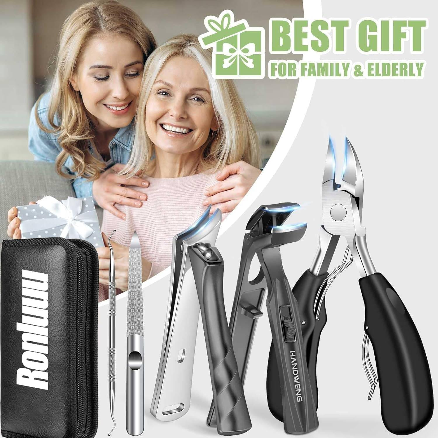 Toenail Clippers for Seniors Thick Toenails, Heavy Duty Toe Nail Clippers Adult Thick Nails Long Handle, 7 in 1 Large Toenail Clippers for Thick Nails image number 2