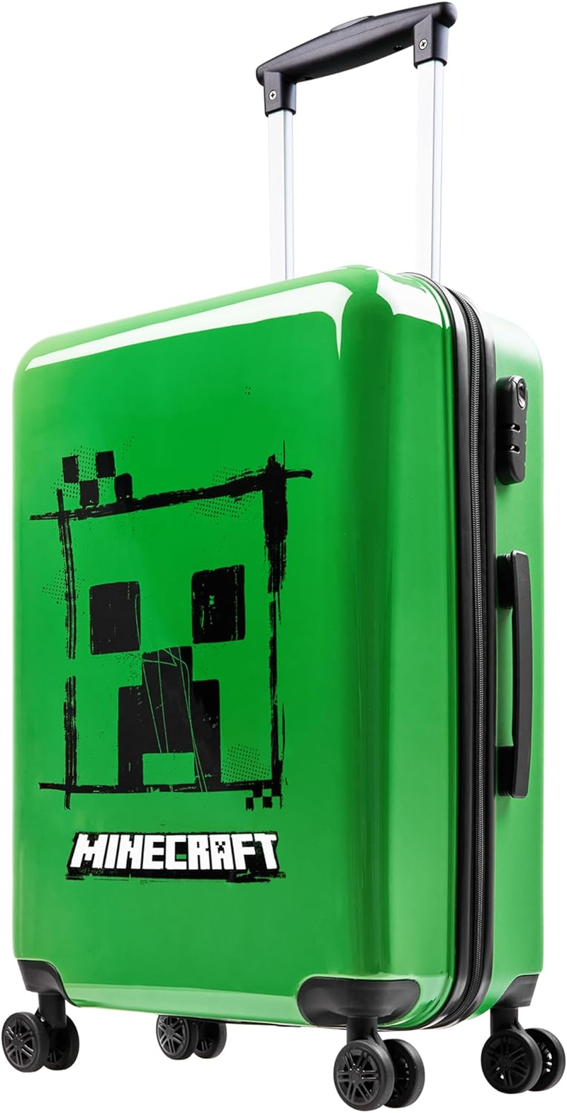 Minecraft Suitcase for Kids Teens Creeper Hard Shell Luggage Rolling Suitcase 4 Wheels & Extendable Handle Travel Essentials for Vacations Trips (Large Green, 26.18" - 46L)