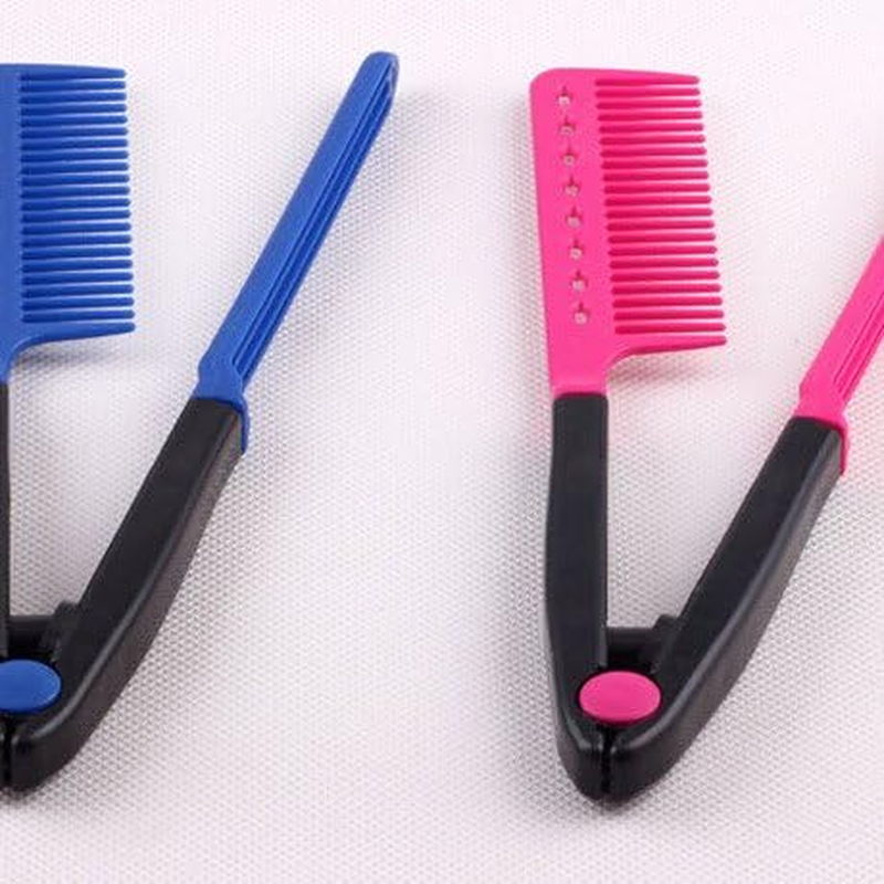 Hair Straightening Comb Haircut Anti-Static V Shape Comb Clip Clamp Hairdressing Styling Tools(Rose Red)