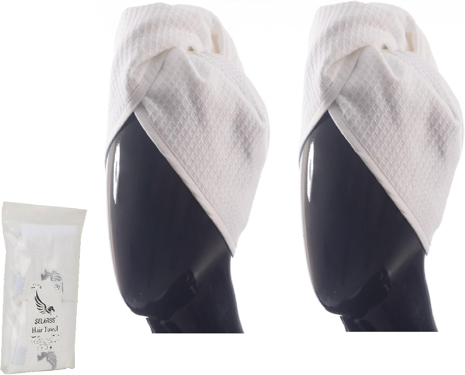 SELARUS 100% Turkish Cotton Hair Towel Wrap for Women,Non Microfiber,Super Absorbent,Antifrizz,Plopping Hair Drying Waffle Bath Towels for Curly,Long&Thick Hairs,Head Wrap,2 Pack10X26Inc (Grey+Grey) - Grey image number 3