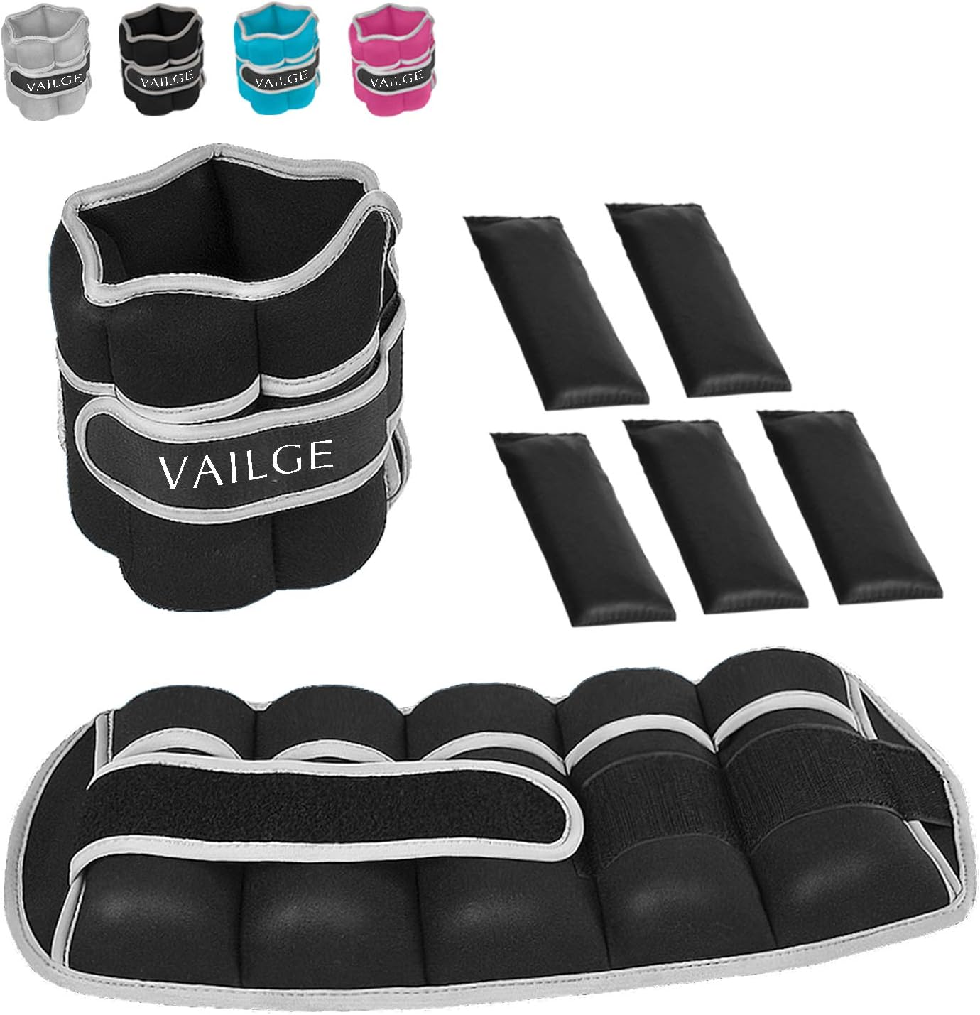 Ankle Weights Adjustable Leg Weights for Fitness Jogging Walking Exercise, Ankle Weights Women Men 0.5KG - 3KG, Black Grey Pink Blue Purple Wrist and Ankle Weights