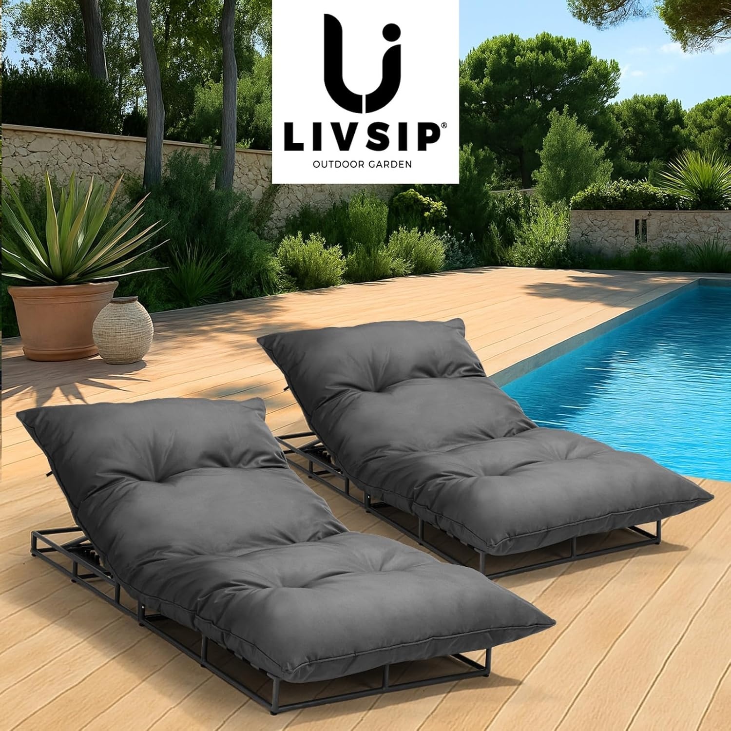Livsip Sun Lounge with Cushion Outdoor Furniture Sun Bed Day Bed