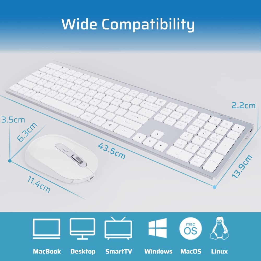 Wireless Keyboard and Mouse,Rechargeable Keyboard and Mouse 2.4G Mouse and Keyboard for MAC Windows White+Silver image number 3