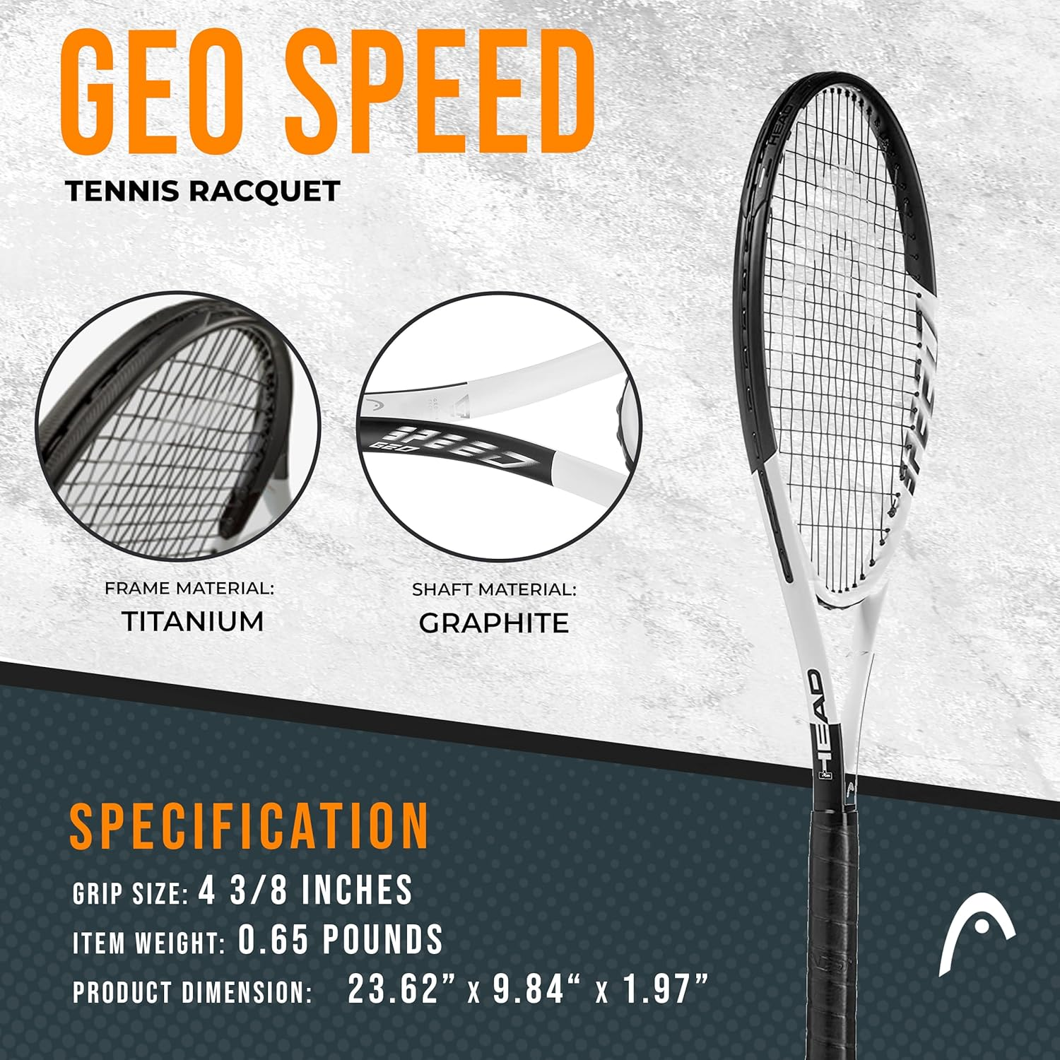 HEAD Geo Speed Adult Tennis Racket - Pre-Strung Light Balance 27.5 Inch Racquet image number 2