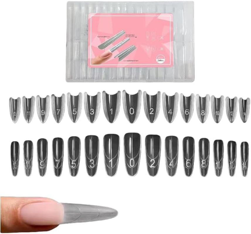 240PCS Sandwich Nail Form, Nail Forms for Gel Nails Extension, Professional Gel Nails Extension Forms Duals-Sided, Reusable Acrylic Molds Quick Building for Diys Art (Oval)