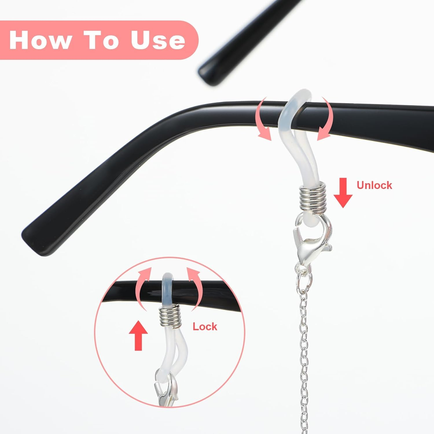 Glasses Chain, Adjustable KC Gold, Rose Gold, Black, 70Cm, Stylish Eyewear Retainer for Glasses Wearers, Fashion Accessory, Secure Face Mask Holder, Ideal Special Occasions image number 5