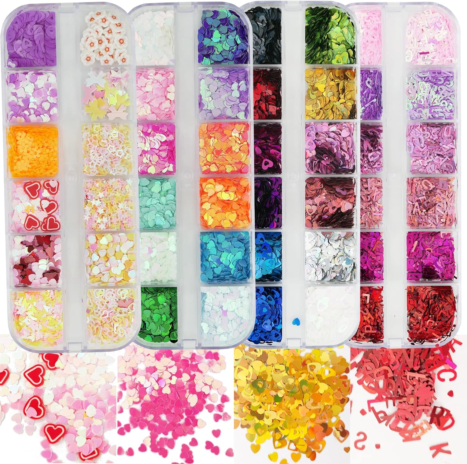 Addfavor 4 Boxes Holographic Nail Glitter Mixed Iridescent Glitters Sequin Flakes Heart Letter Lovely DIY Design Manicure Nail Art Decorations Sets for Nail Art/Craft/Makeup image number 5
