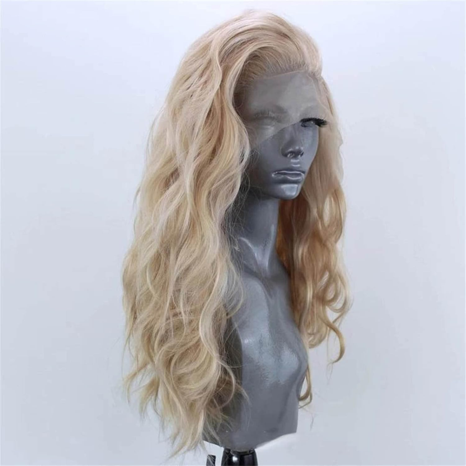 ELESTY Natural Long Curly Wig without Glueless Lace Front Wig Gloden Blonde Synthetic Lace Wig for Women Left Glueless Heat Resistant Fibre Daily image number 4