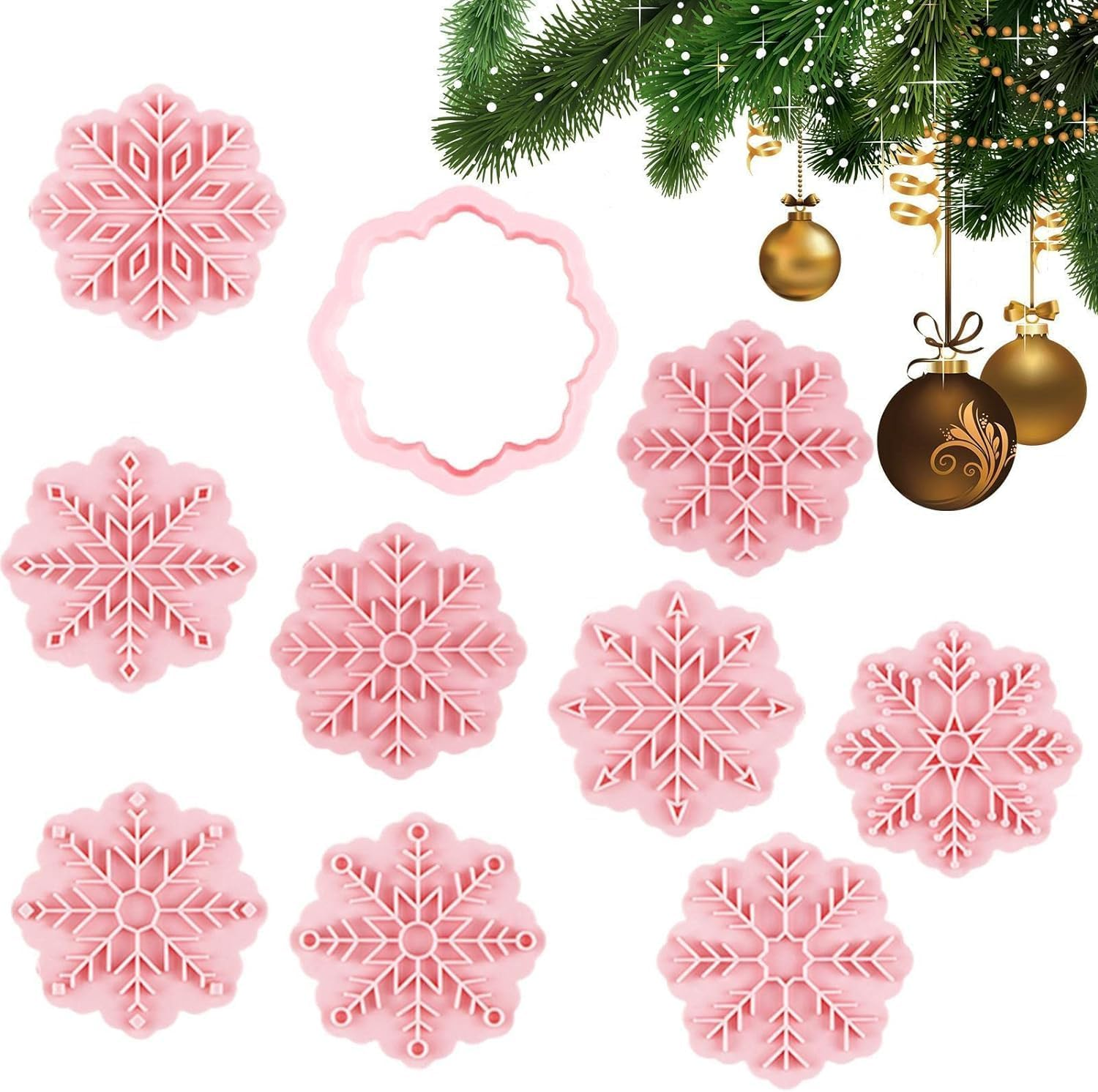 Christmas Pastry Stamper - 3D Pastry Stamp Cutters Christmas Snowflake Shaped - Cute DIY Cartoon Biscuit Baking Mold for Kids Yliu-Au image number 2
