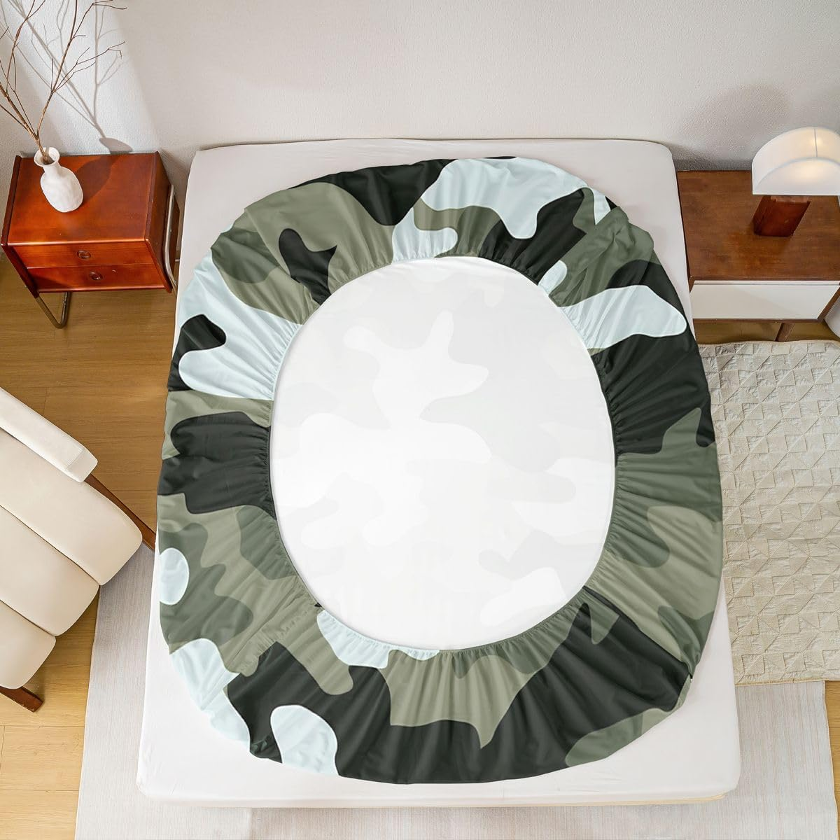 Boys Cartoon Camo Bed Sheet Queen Size Army Green Camouflage Bedding Set 4Pcs for Kids Men Youth Bedroom Decor Soldier Lover Deep Pocket Fitted Sheet Green Abstract Top Flat Sheet,2 Pillowcases image number 3