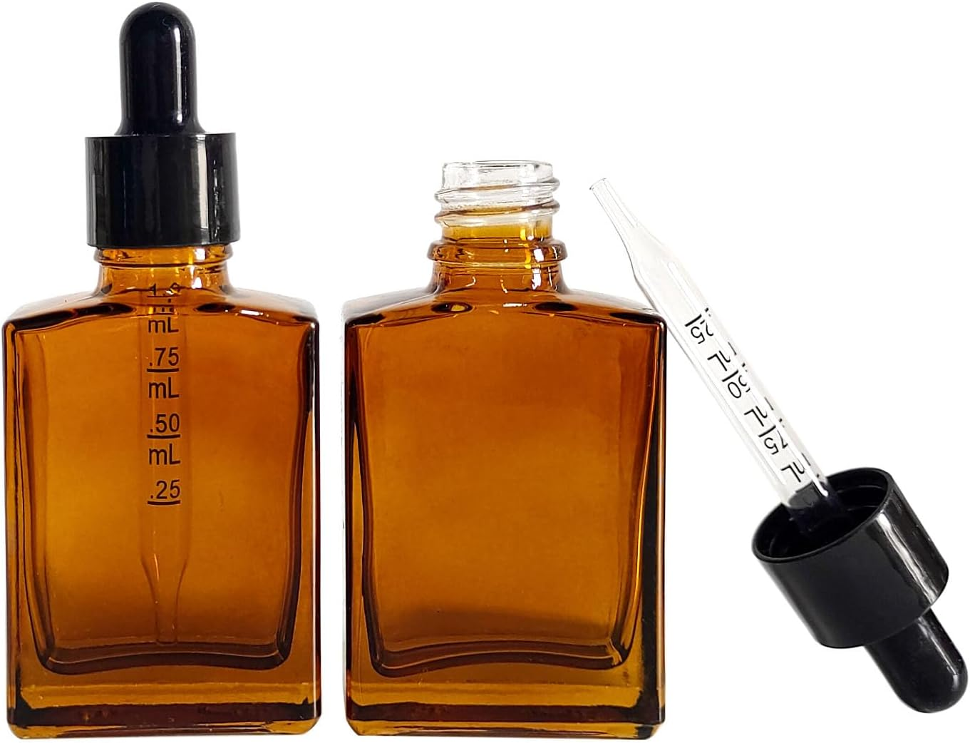 12 Pack 1 Oz Amber Square Glass Dropper Bottle for Essential Oil, Perfume, Serums and Liquids with Eye Droppers image number 3