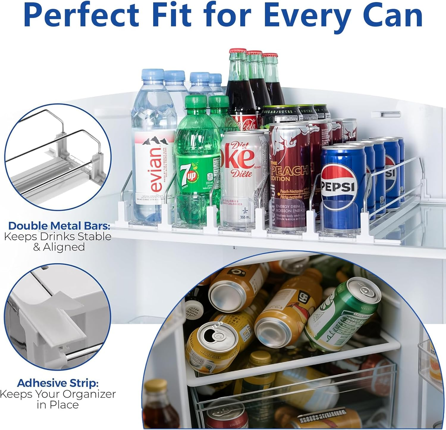 4PCS Generic Fridge Organiser, Can Dispenser Fridge, Width-Adjustable Beverage Pusher Glide, Holds up to 20 Cans, Automatic Replenishment for Beer, Soda, Seltzer Pop Ideal for Fridge, Kitchen & Pantry image number 6
