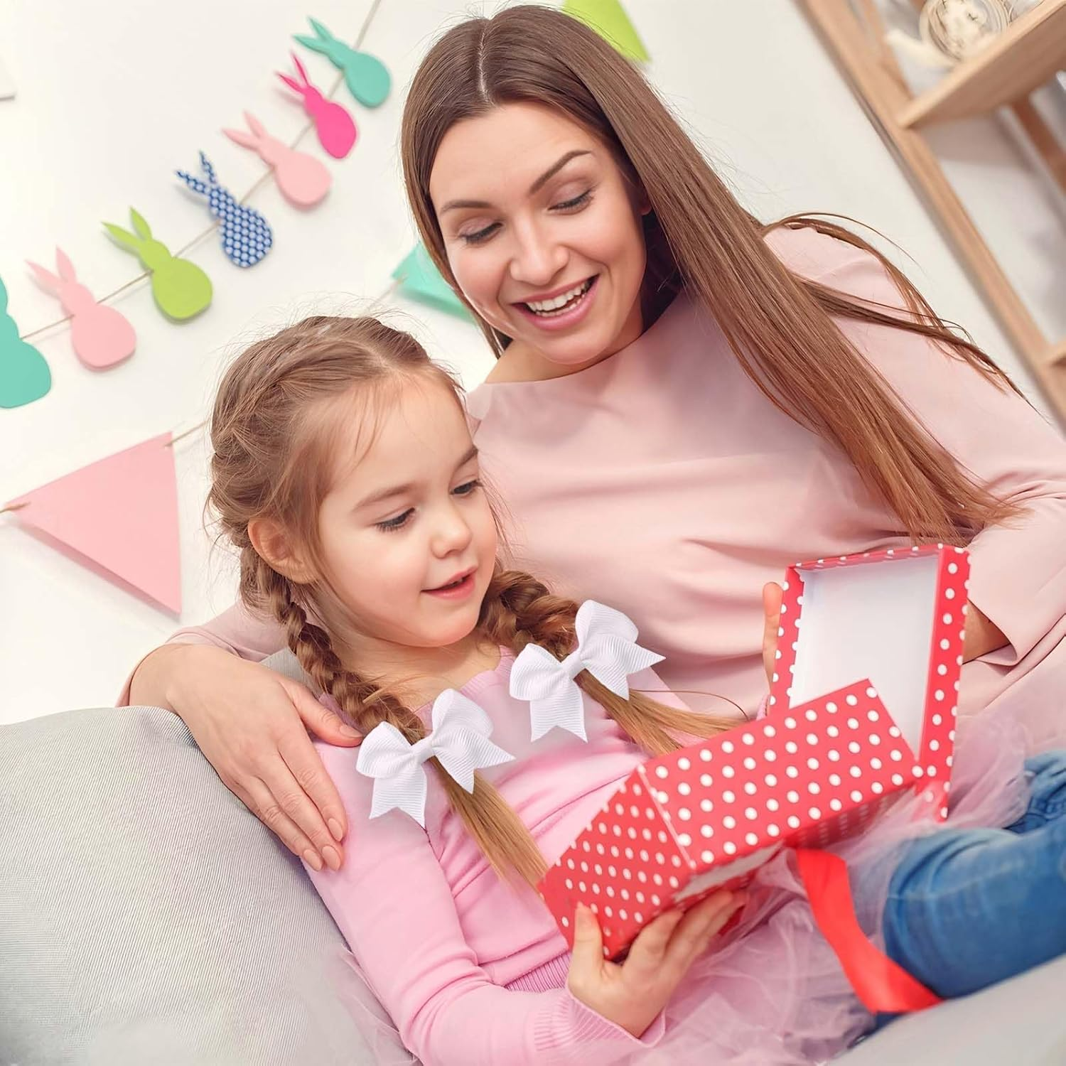 20 Pieces White Hair Accessories, White Hair Bow, Bows for Hair, Girls Bobbles Bows School Bands, Elastics Hair Bands for Girls (White) - Pink image number 5