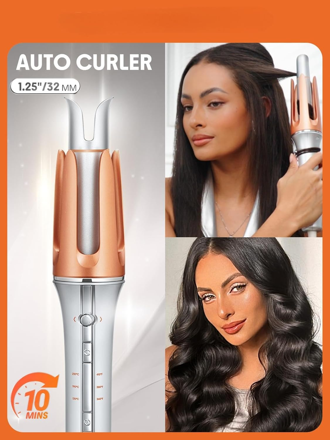 Automatic Hair Curler, 32Mm Barrel, Rose Gold and Silver, 10-Minute Styling image number 5
